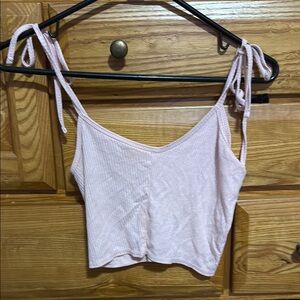 Pink Sleeveless Crop Camisole with Tie Front